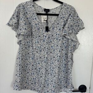 Jones New York Blue Floral Ruffle Blouse - 1X